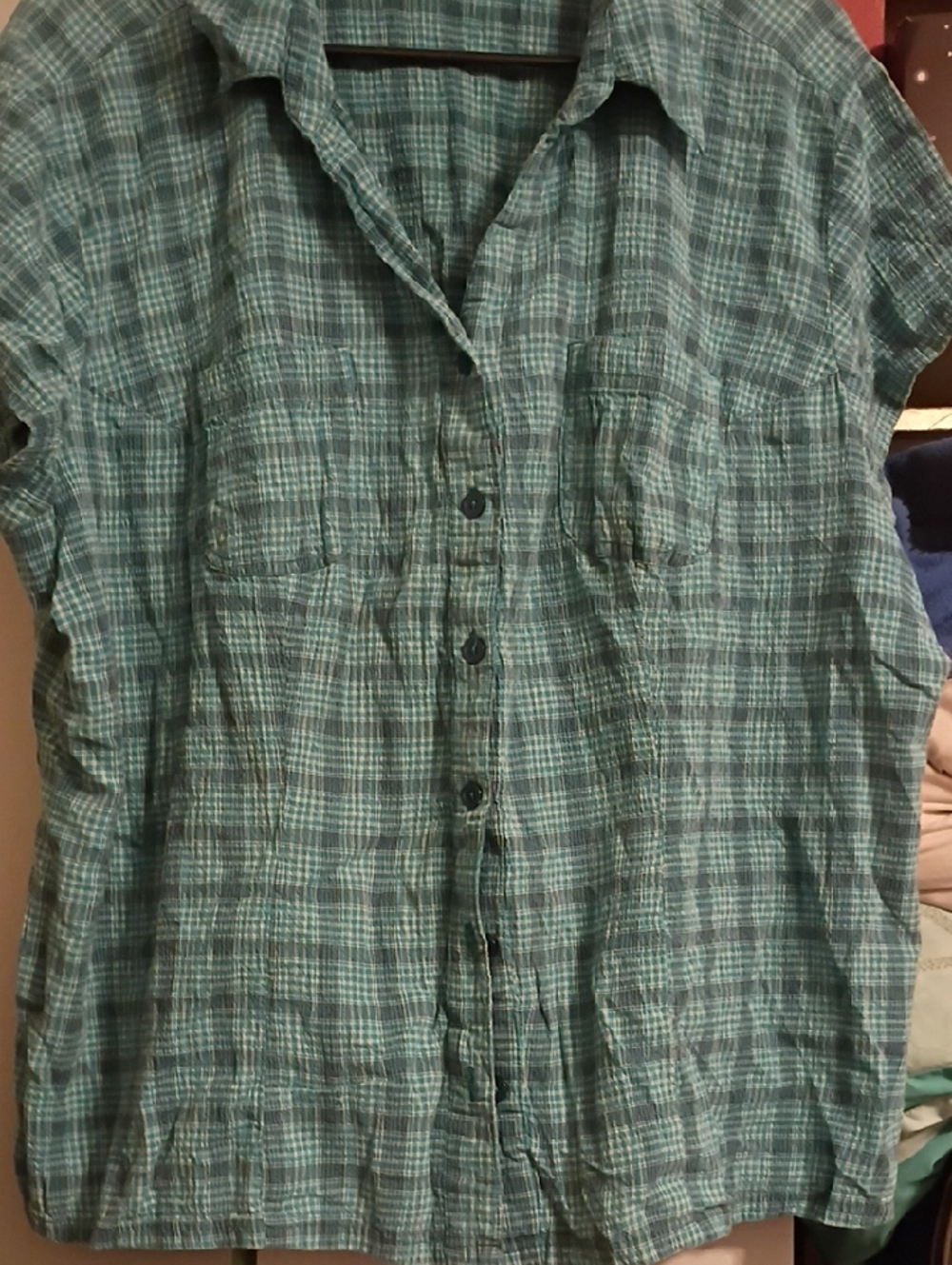 White Stag Green Plaid Short-Sleeve Button-Down Shirt